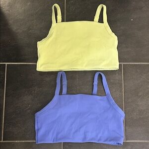 aerie Offline 2 Ribbed Sports Bras Bundle in Lime and Periwinkle in Medium